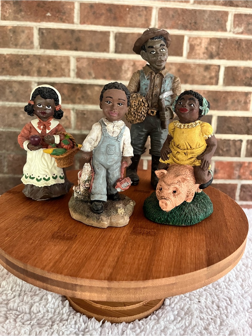 Vintage African American Hand-Painted Farm Family Resin Figures Set of 4